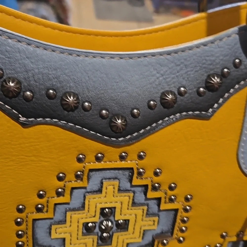 Yellow and Blue Studded Women's Bag, EUC